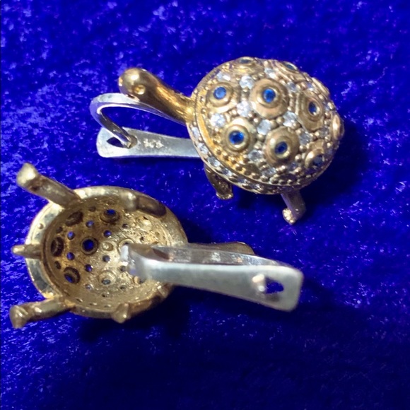 European Turtle Earrings Encrusted Sapphire Topaz - Picture 10 of 16